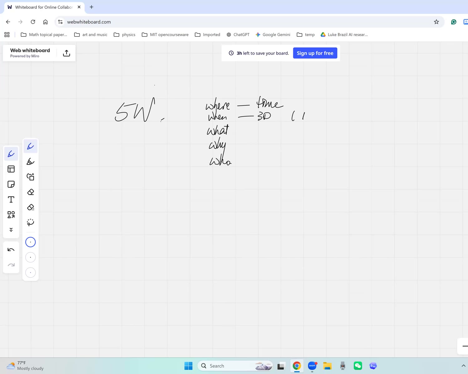 Five Ws on the whiteboard